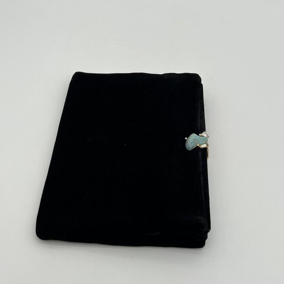 Vintage Koret Black Velvet Clutch W/ Turquoise Stone Clasp & Matching Coin Pouch - Picture 6 of 6